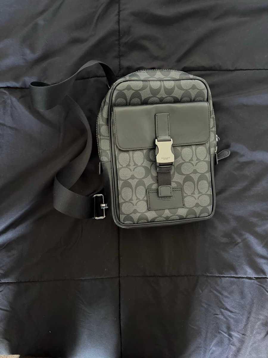 A black crossbody bag